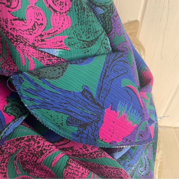 Vintage JG Collection Petite Blouse 8 Teal Pink Blue 1980’s S/S Padded Shoulders - Picture 8 of 9